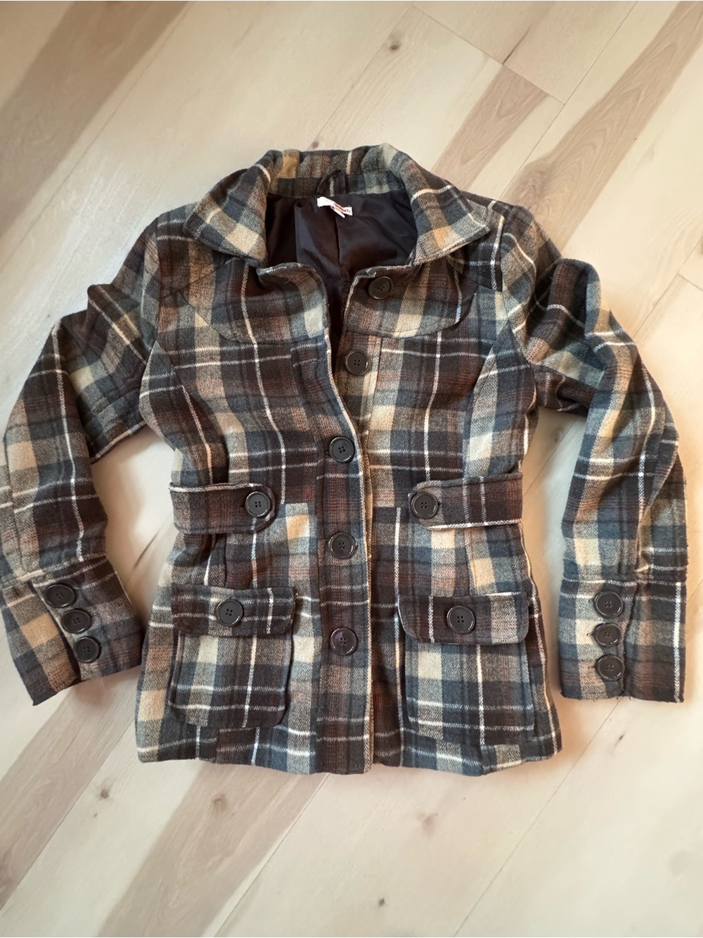 Bongo Plaid Double-breasted Pea Coat. Fully lined. Size M. Fall Harvest